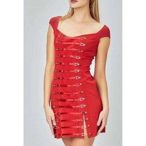 MURMUR NWT Secure Red Dress Off Shoulder Mini Suspenders Retail $805 Sz 36 US 4
